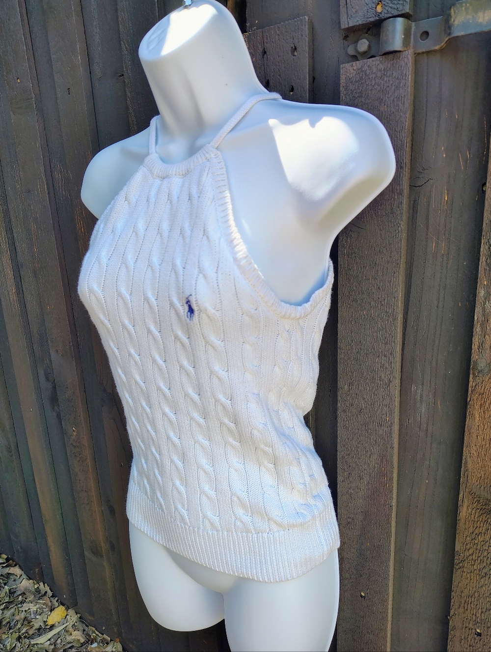 Ralph Lauren White Cable Knit Halter Tank with Polo Pony - Picture 3 of 7
